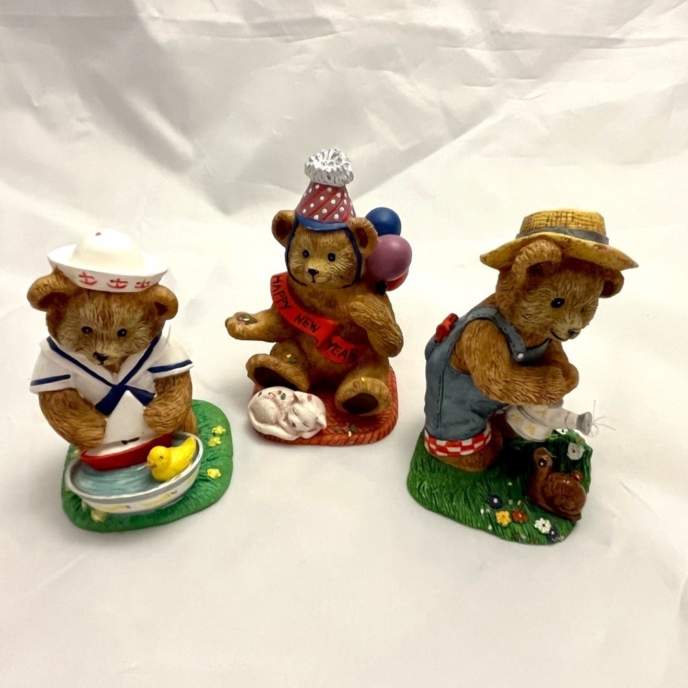 Danbury Mint Calendar Teddy Bear Figurines, Set/3, January May & June, EUC VTG